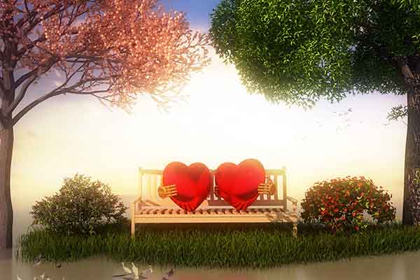 2 hearts sitting on a bench thumbnail