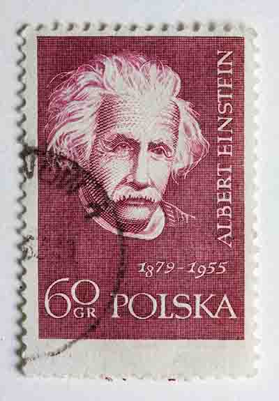 Albert Einstein on a vintage post stamp from poland