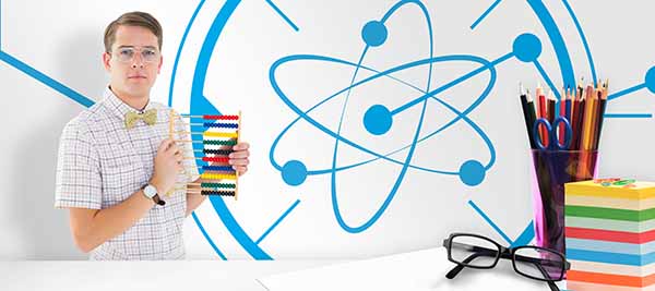 geeky hipster holding an abacus