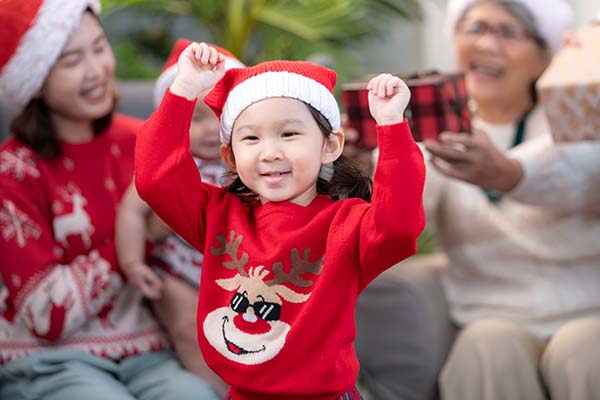 little child with a joyful moment for a large family